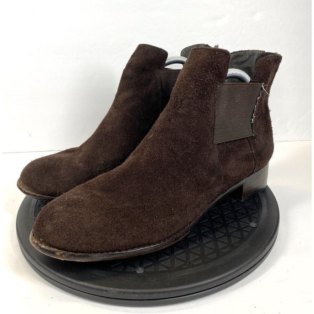 Taryn Rose Ankle Boot Womens 11 M Brown Suede Gold Back Zip Bottom Tread Traze